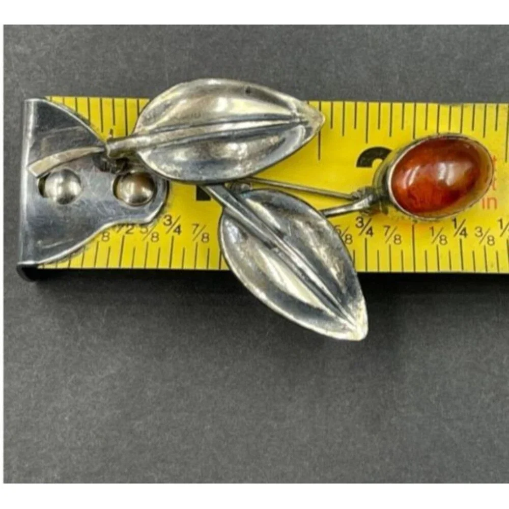 Carl Ove Frydensberg Brooch pin Sterling silver mid century Modern Denmark amber